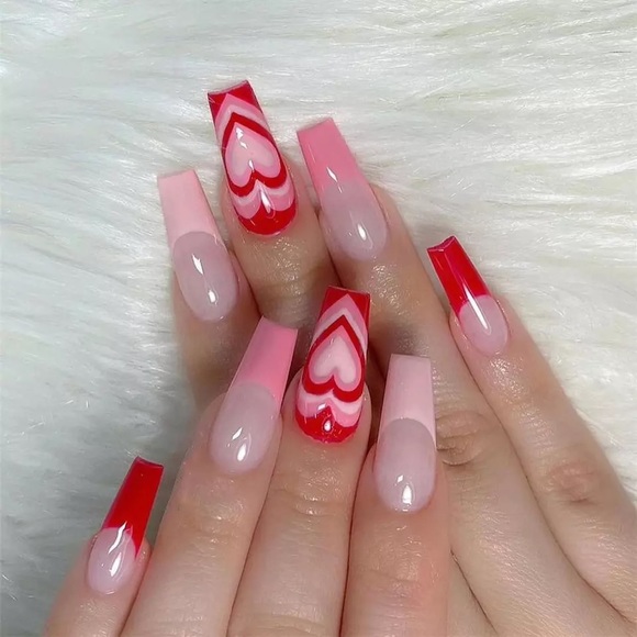 Accessories - Red heart French Medium Length Press on Nails